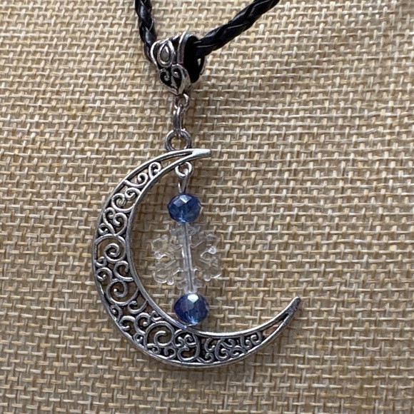 Silver Tone and Blue Moon Pendant Necklace and Earring Set​ - Picture 3 of 3